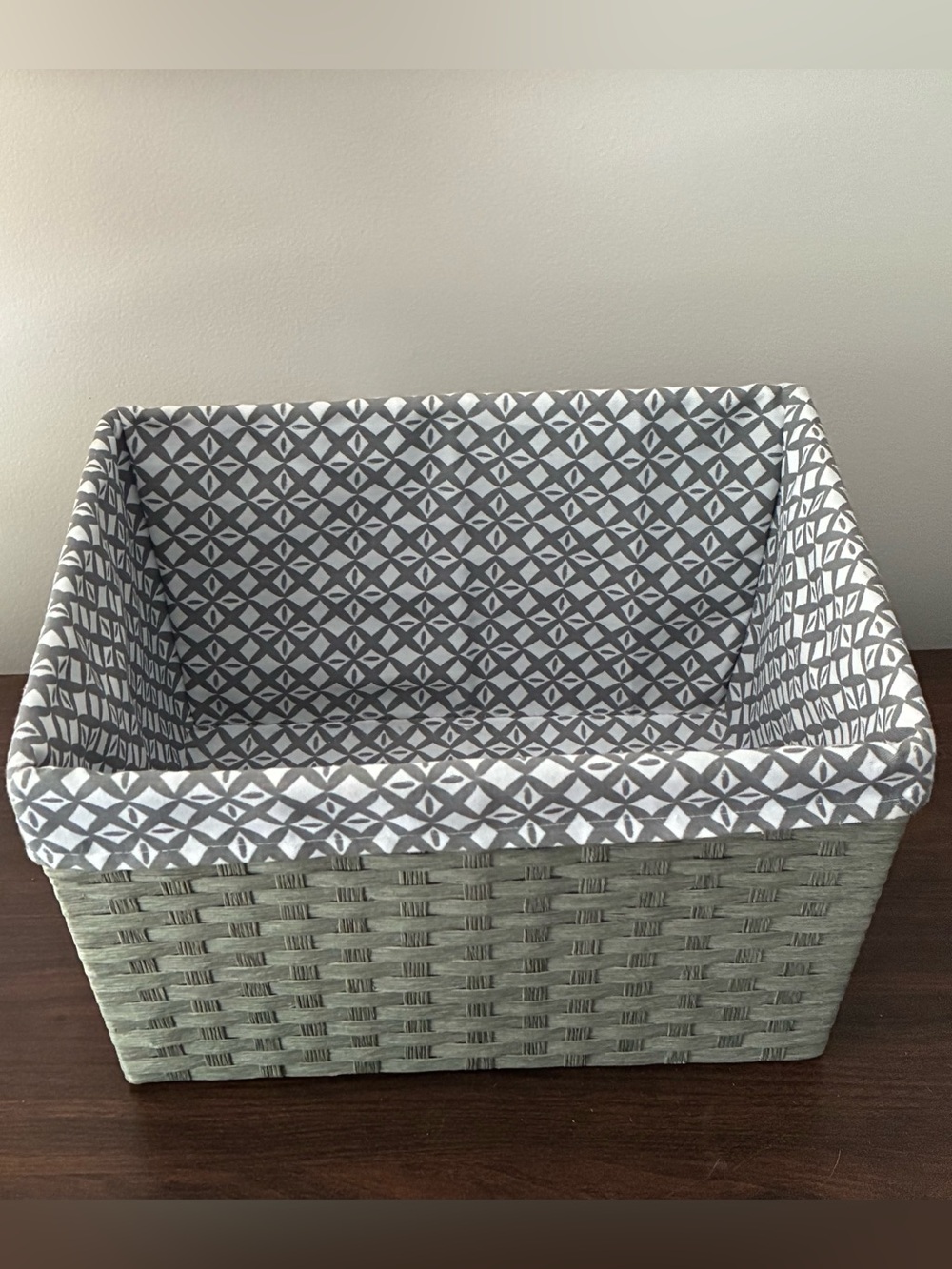 Gray Woven Storage Basket with Patterned Liner - Home Accents